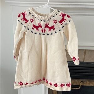Hanna Andersson Cream Fairisle Knit Dress with Red Reindeer Pattern 2T GUC